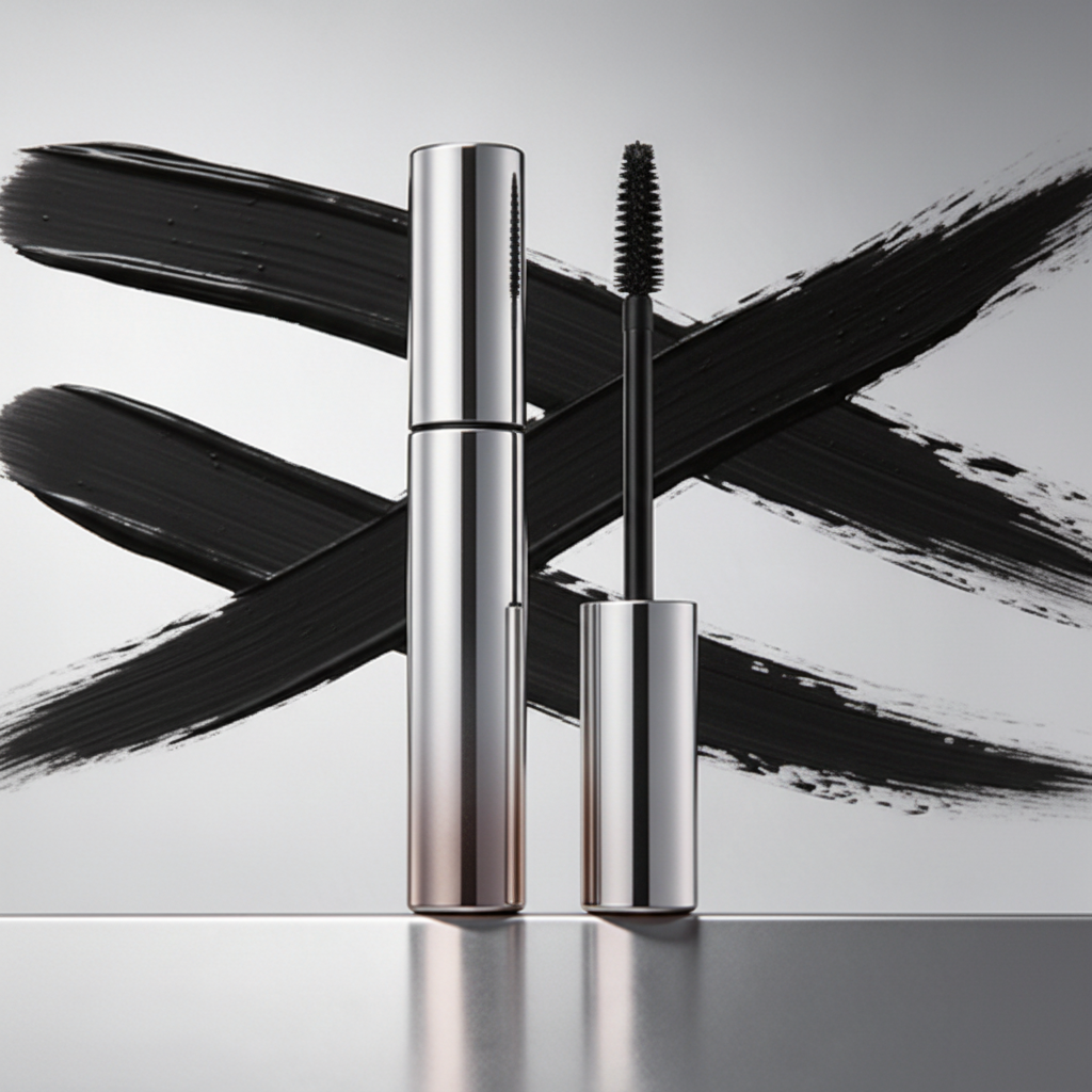 Noir Amplify Mascara - side profile showing chrome silver tube detail