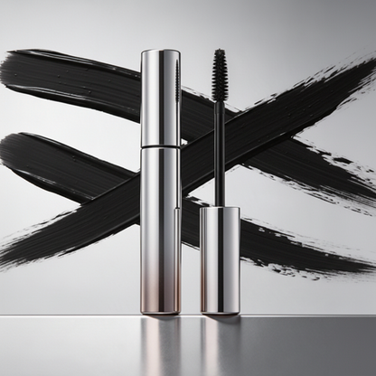 Noir Amplify Mascara - side profile showing chrome silver tube detail