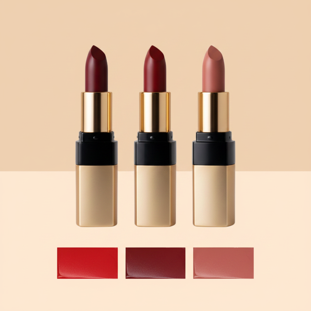 Scarlet Luxe Satin Lipstick - Three Shade Color Comparison