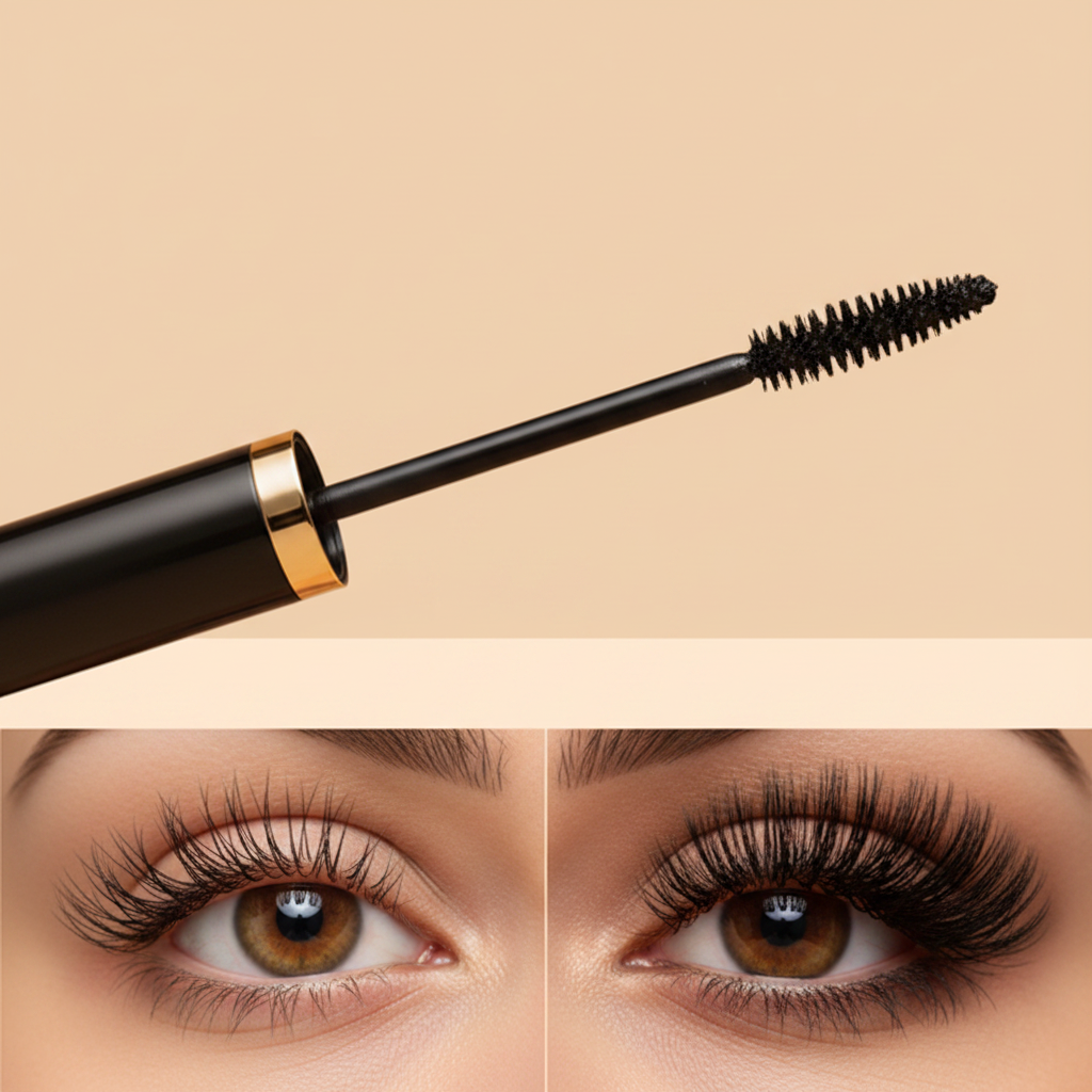 Noir Luxe Volume Mascara - Wand Brush and Lash Effect Close-up