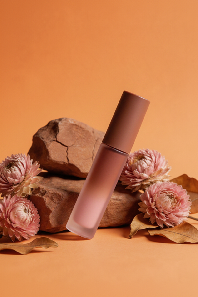 Velvet Glow Lip Gloss - 45 Degree Angle with Flowers